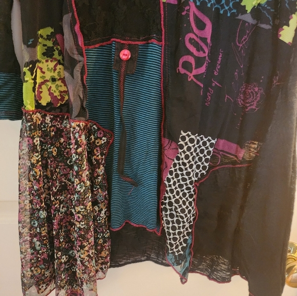 Me Paris Tunic Top Mesh Floral 3/4 Sleeve Artsy Avante Garde French Size 5 Boho - Picture 3 of 12